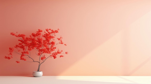 Une plante rouge dans un pot blanc avec un fond rose