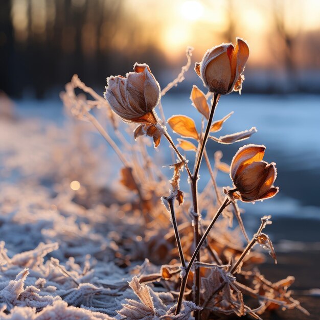 Photo une plante sèche couverte de gel en hiver