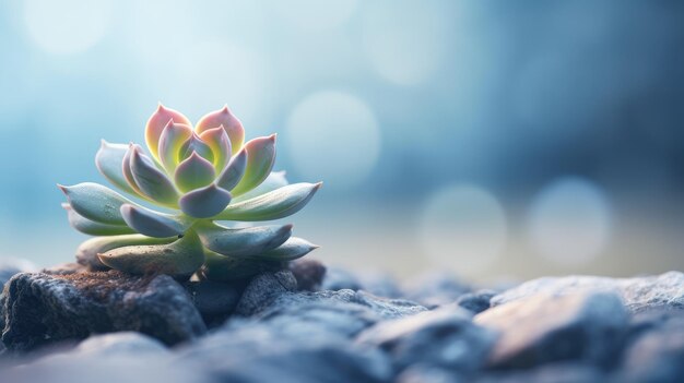 Une plante succulente est assise sur un rocher par une journée ensoleillée.