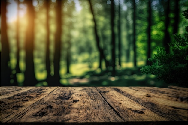 Une plante sur une table dans une forêt