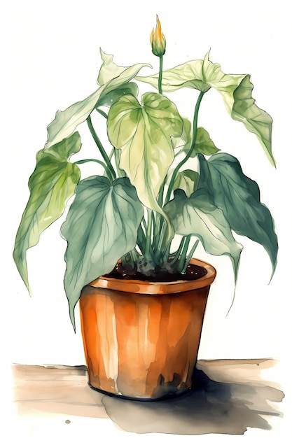 Plante trompette anges aquarelle en pot pour décoration dramatique et exotique AI générative