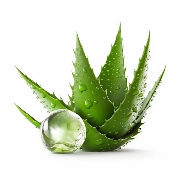 Une plante verte d'aloe vera avec des gouttes d'eau dessus