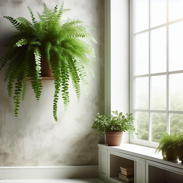 Une plante verte contre un grand mur blanc vide