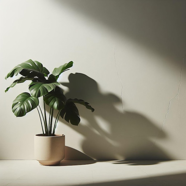 Une plante verte contre un grand mur blanc vide