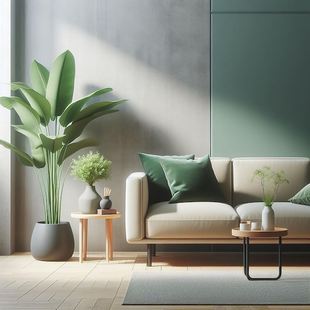 Une plante verte à côté d'un canapé Design d'intérieur minimaliste du salon moderne