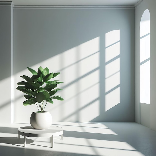 Une plante verte dans une pièce blanche vide