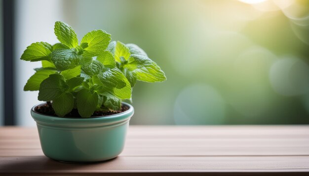 Une plante verte dans un pot bleu