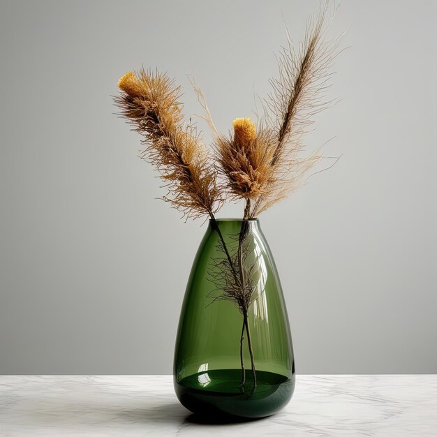 Photo plante verte dans un pot de verre bouteille de verre photographique de haute qualité avec de l'herbe verte dans un vase sur fond blanc