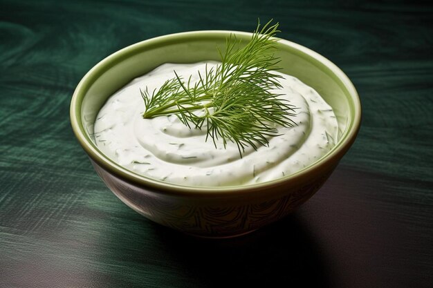 une plante verte est dans un bol avec un brin d'herbe verte.