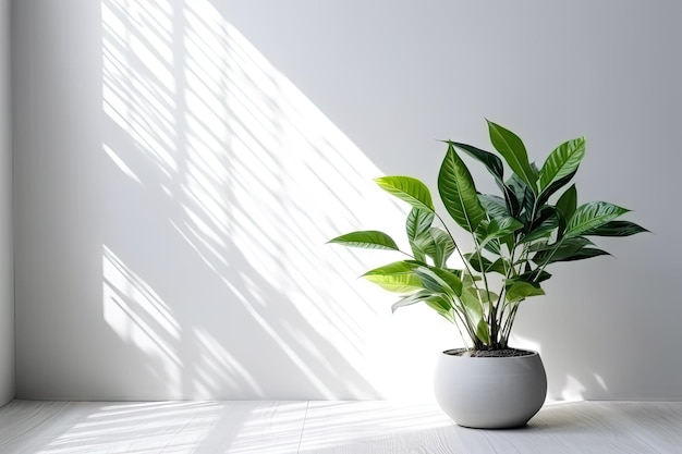 Plante verte sur fond de mur blanc Plante d'intérieur tropicale avec espace de copie Le feuillage naturel Décoration de la maison Mockup Abstrait Illustration générative AI