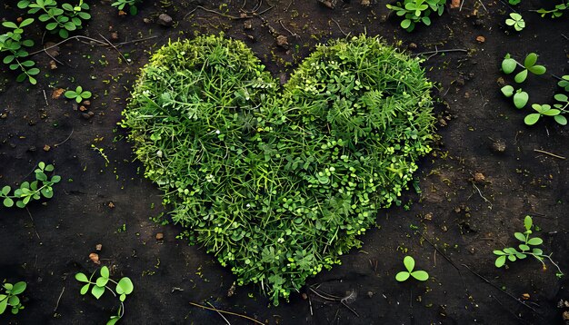 Une plante verte en forme de cœur dans la terre.