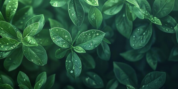 une plante verte avec des gouttes d'eau dessus