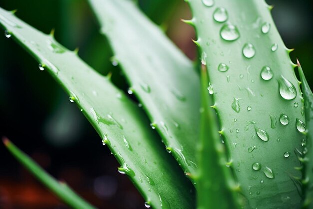 une plante verte avec des gouttes d'eau dessus