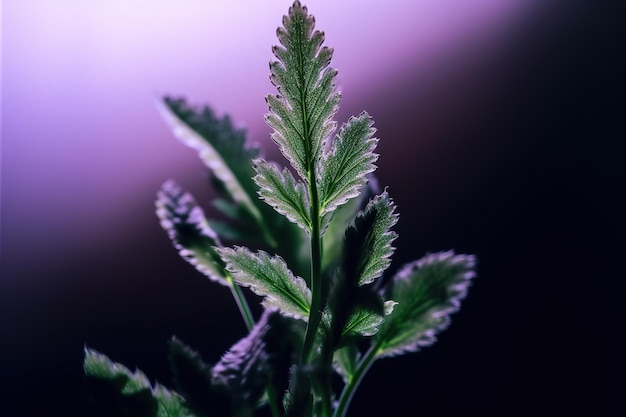 Une plante verte avec la lumière qui brille dessus