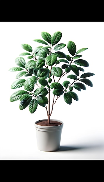 Plante verte luxuriante dans un pot à texture blanche sur un fond blanc propre