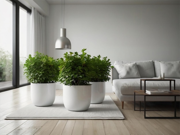 plante verte photo dans le salon blanc avec espace libre