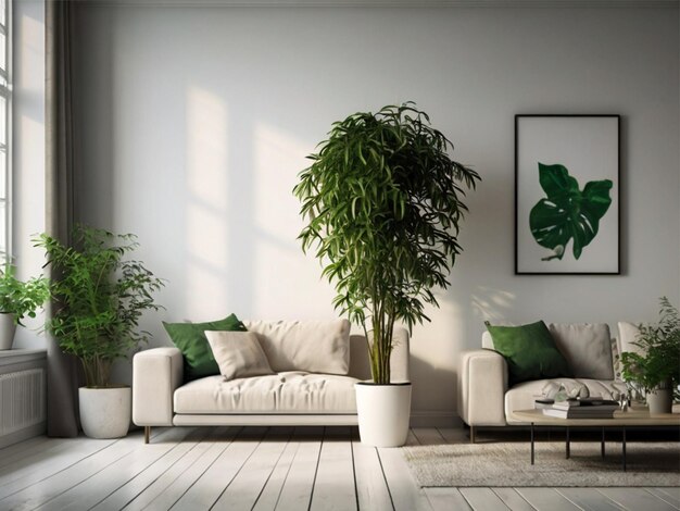 plante verte photo dans le salon blanc avec espace libre