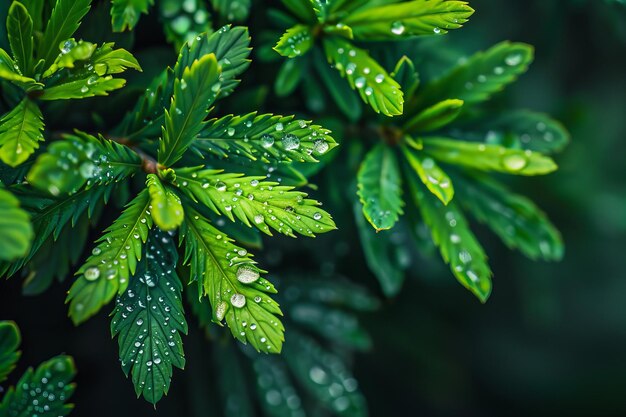 Une plante verte vibrante avec des gouttes d'eau en détail