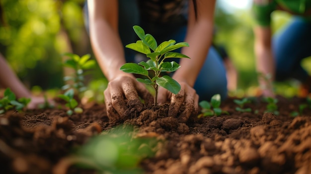 Planter de jeunes arbres dans le sol