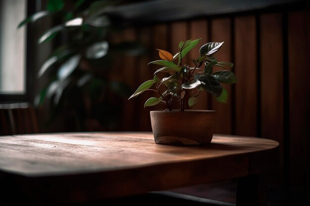planter sur une table en bois