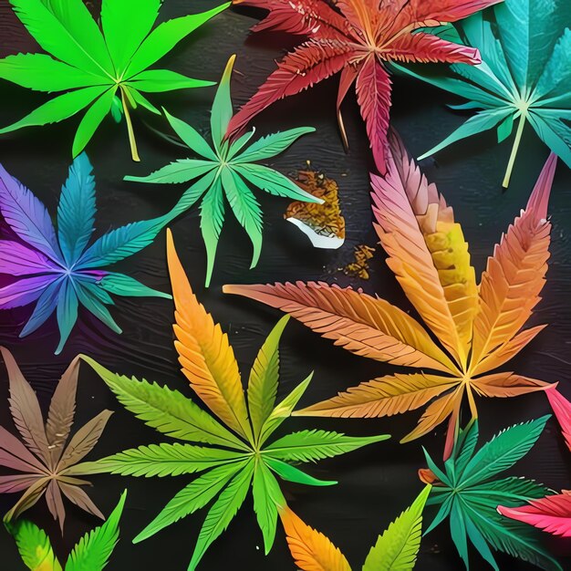 Photo plantes aromatiques les bourgeons et les feuilles de cannabis sont colorés plantes tropicales