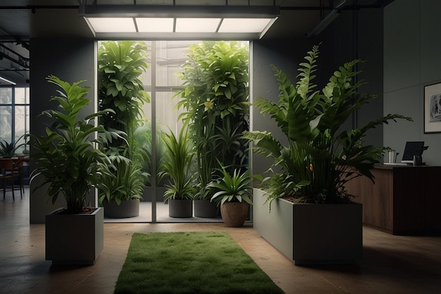 Des plantes botaniques en abondance dans un bureau contemporain