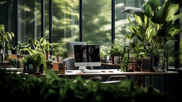 Photo plantes de bureau et photographie d'espace de travail vert et durable