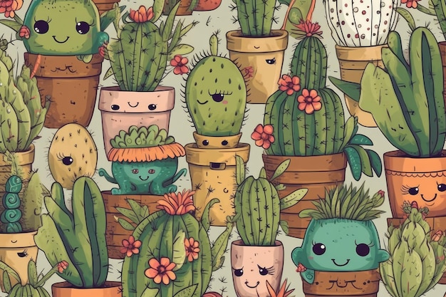 Plantes de cactus aux visages expressifs IA générative