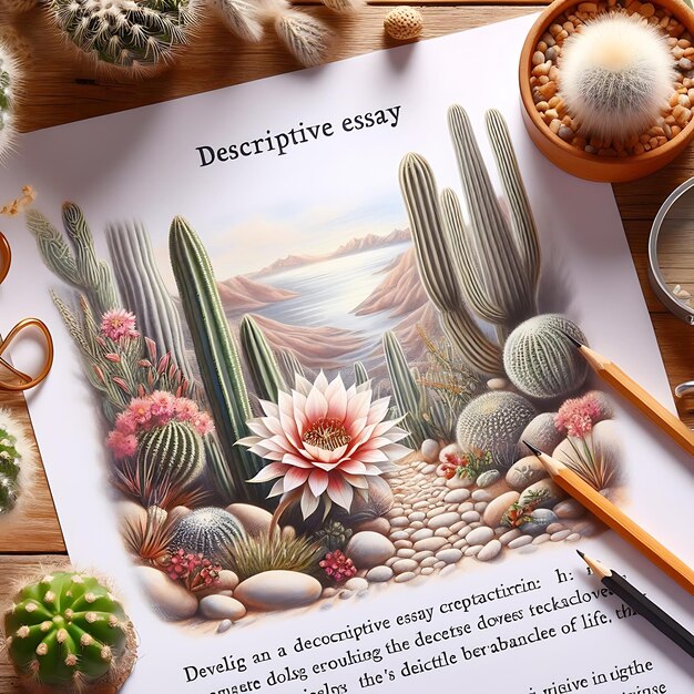 Photo plantes de cactus dans le désert parmi le sable et les rochers réalistes