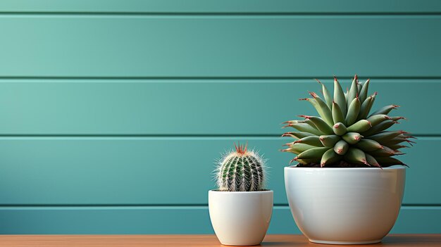 Plantes de cactus en pot en céramique sur une étagère en bois, fond de mur vide, image générée par l'IA