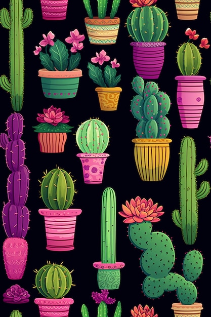 Plantes de cactus en pots sur fond noir ai générative