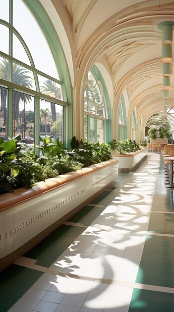 Des plantes dans un couloir lumineux