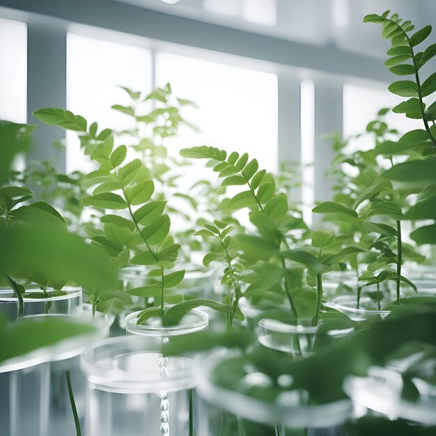 Photo plantes dans des tubes d'essai dans le concept de recherche et développement scientifique de laboratoire