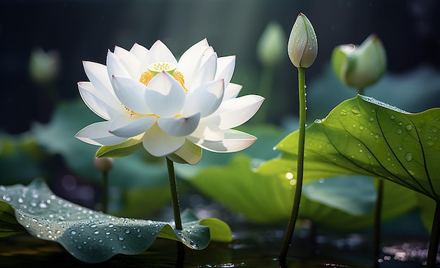 Plantes à fleurs de lotus blanc dans l'eau générative ai