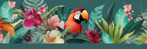 Plantes fleurs et oiseaux avec un thème tropical Illustration sur fond tropical