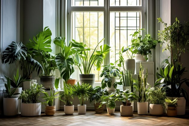 Plantes d'intérieur dans un coin sur un parquet