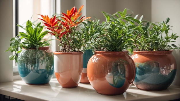 Plantes d'intérieur en pots sur la fenêtre