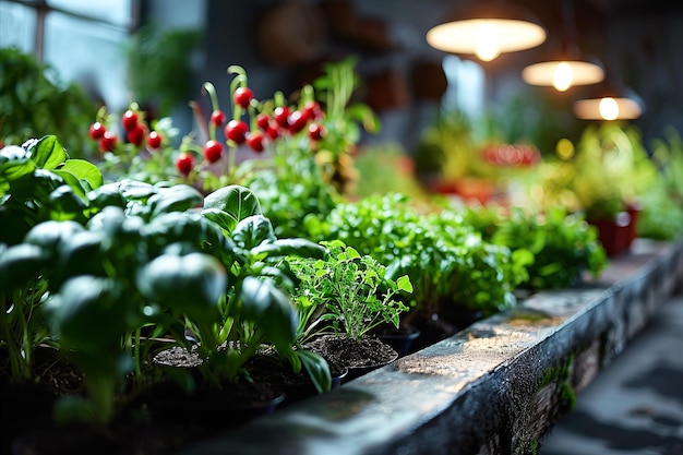 Plantes et légumes verts cultivés en serre