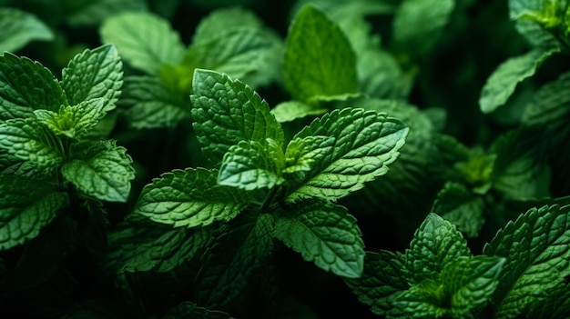 Les plantes de menthe fraîche qui poussent la flore de la menthe d'épice la famille de la mint de poivre les feuilles de la herbe génèrent de l'intelligence artificielle