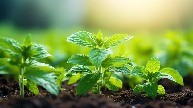 Les plantes de menthe fraîche qui poussent la flore de la menthe d'épice la famille de la mint de poivre les feuilles de la herbe génèrent de l'intelligence artificielle