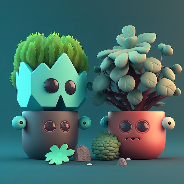 Plantes mignonnes de rendu 3D avec des détails élevés