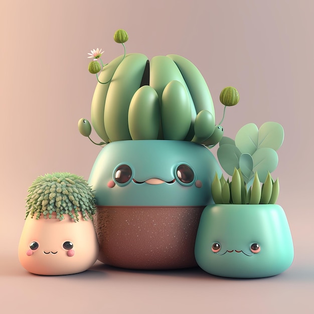 Plantes mignonnes de rendu 3D avec des détails élevés