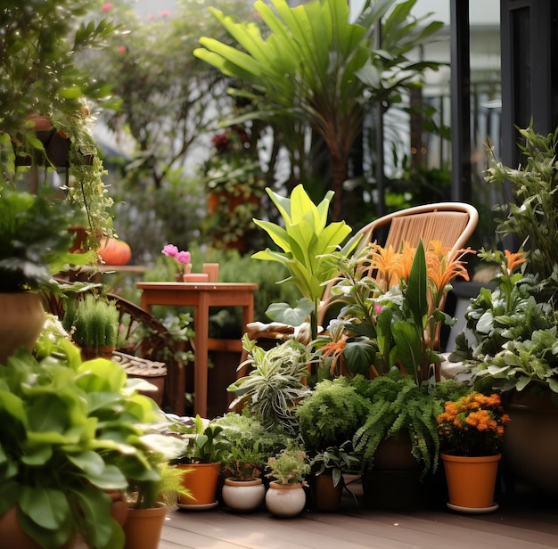 plantes de pépinière sur la terrasseterrasse jardin