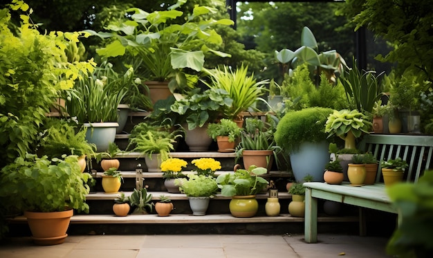 plantes de pépinière sur la terrasseterrasse jardin