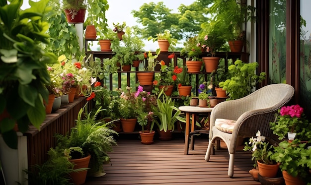 plantes de pépinière sur la terrasseterrasse jardin