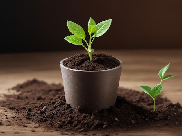 Plantes en pot poussant dans des pots de mousse de tourbe biodégradables sur un bureau ou une table en bois avec un espace de copie Photo horizontale