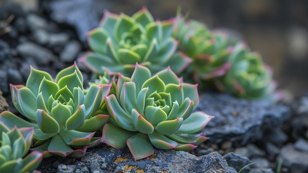 Plantes succulentes poussant sur un sol pierreux