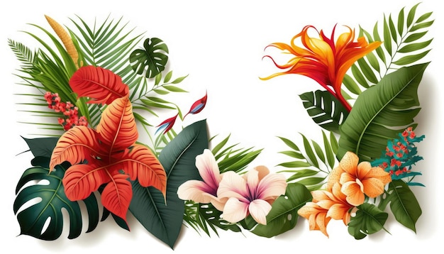 Photo plantes tropicales florales sur fond aquarelle wfloral modèle de fleur vierge illustration vectorielle