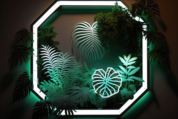 Plantes tropicales luxuriantes illuminées par des néons vibrants créant un environnement dynamique et captivant Généré par AI