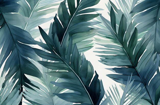 Photo plantes tropicales monstera feuilles de banane palmier aquarelle bannière illustration motif de fond